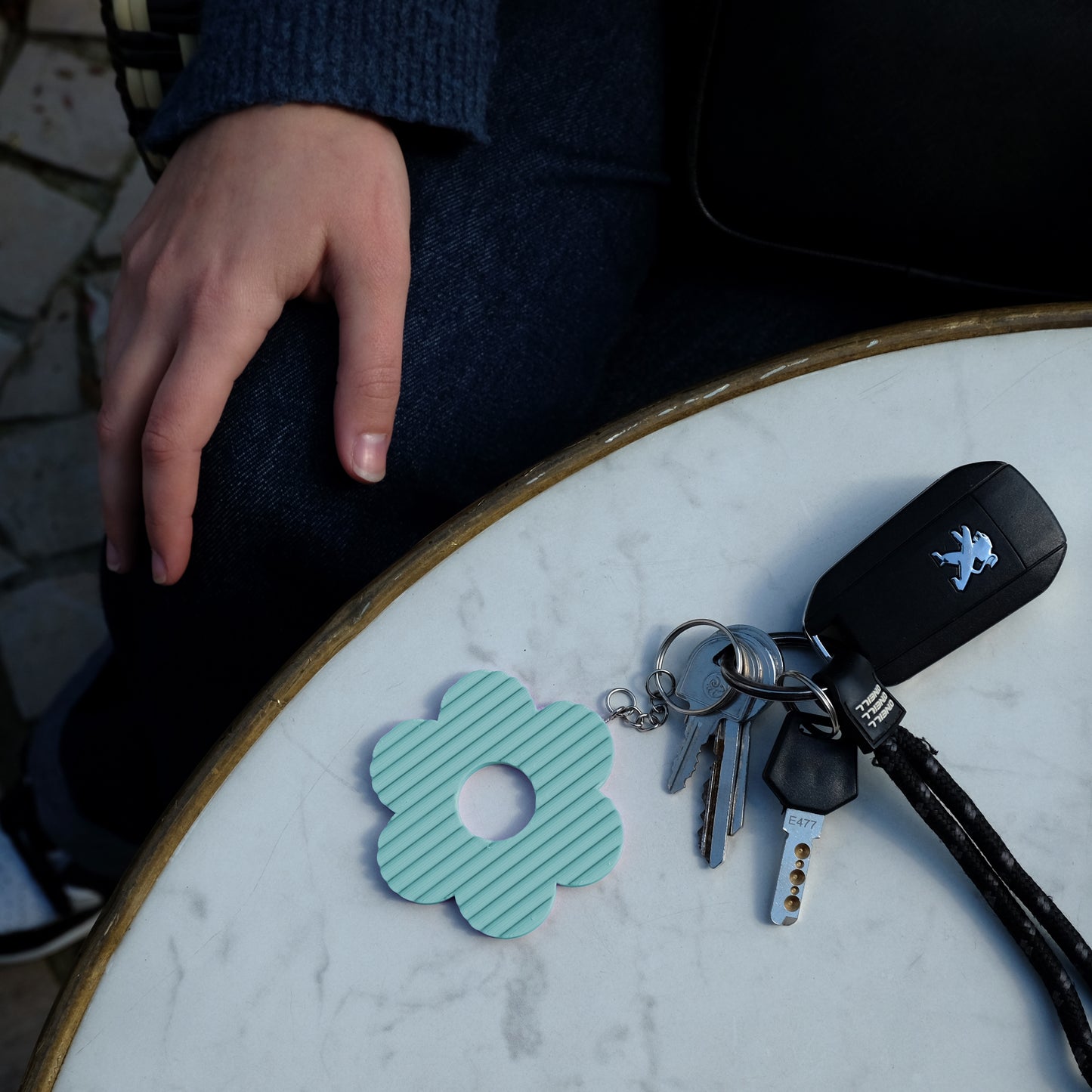 porte-clé fleur & support - bleu